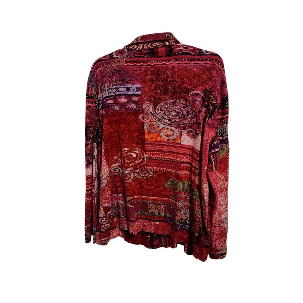 Spa by Chico's‎ Red Patterned Zip-Up Jacket - Picture 3 of 5